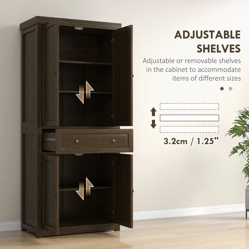 HOMCOM 72.5" Kitchen Pantry Cabinet, Tall Storage Cabinet with Doors, Drawer, and Adjustable Shelves, Distressed Espresso