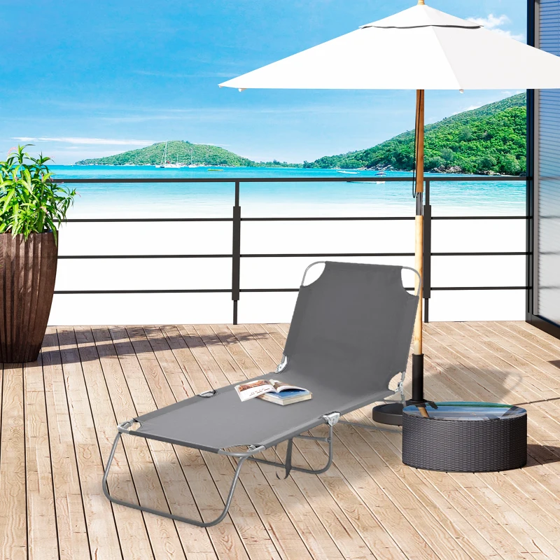 thumbnail image 2 of Outsunny Folding Outdoor Lounge Chair - Portable Reclining Beach Lounger With Mesh Fabric 2 of 13