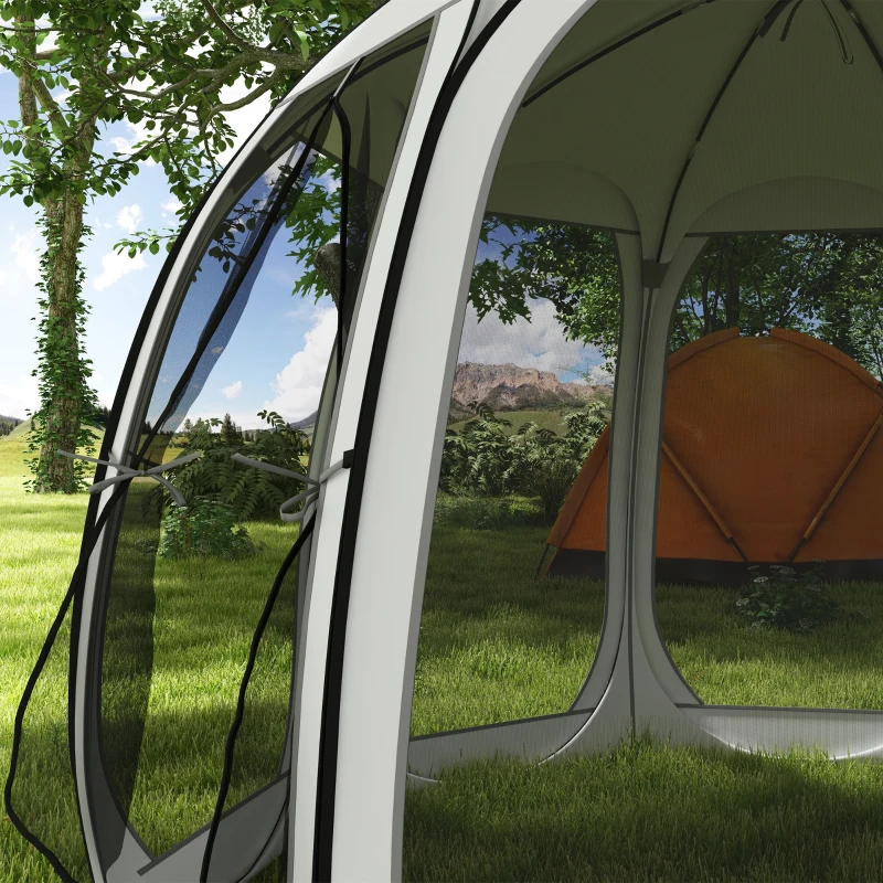 Outsunny 11' x 11.5' Screen Tent, Pop Up Camping Gazebo with Portable Carry Bag and 2 Doors, Cream White