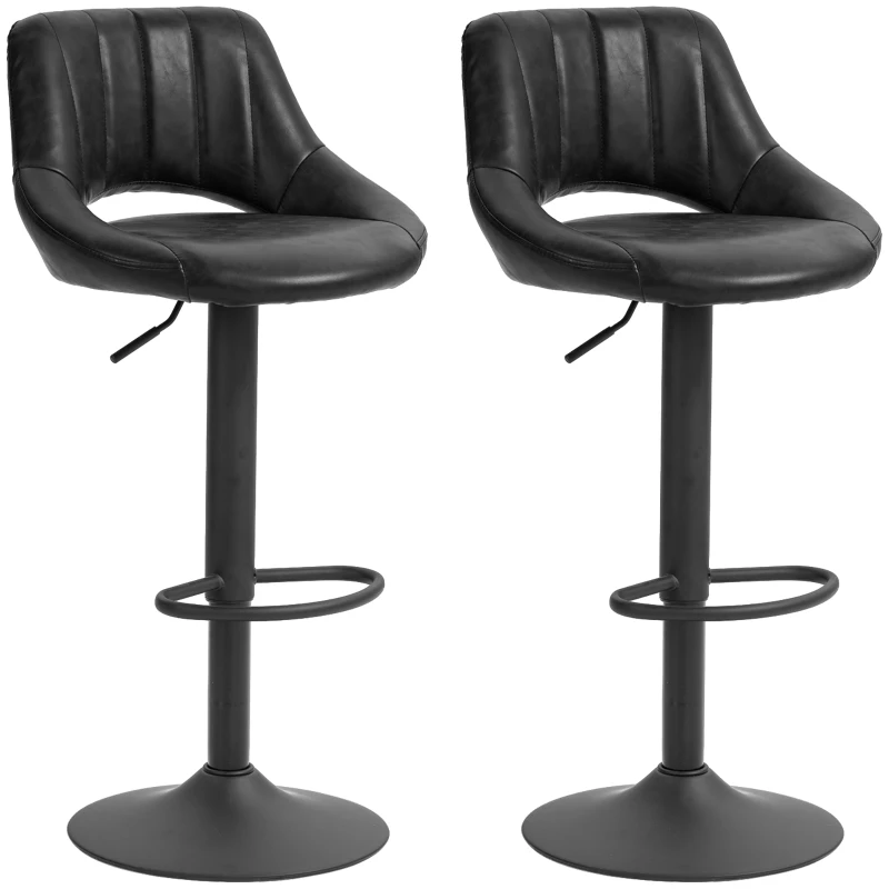 HOMCOM Swivel Bar Stools Set of 2, Faux Leather Upholstered Counter Height Barstools with Round Metal Base