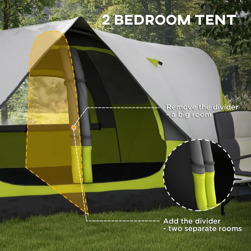 Outsunny Camping Tent for 6-8 Man with 2000mm Waterproof Rainfly and Carry Bag for Fishing Hiking Festival, Green