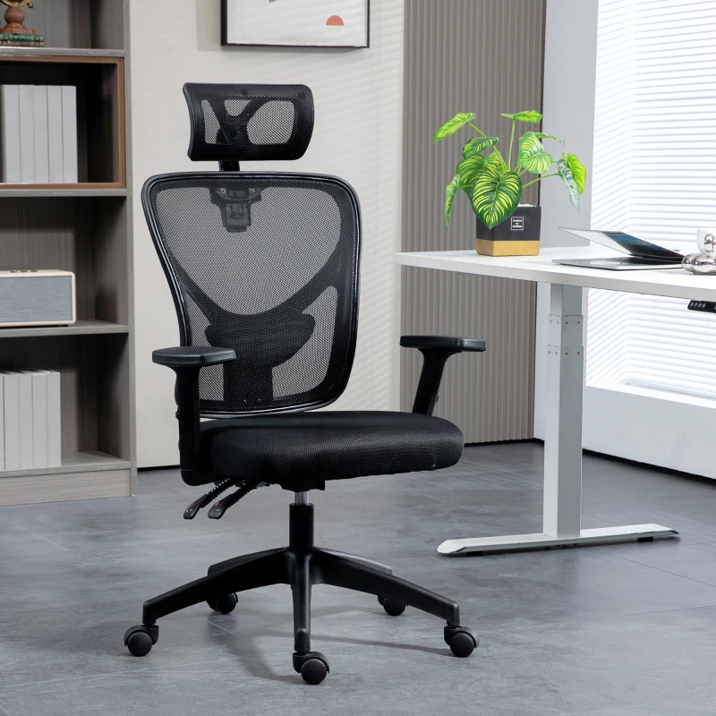 Vinsetto Ergonomic Office Chair, Mesh Desk Chair with Adjustable Headrest, Reclining Backrest, Swivel Wheels, Black