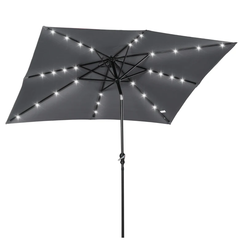 Outsunny 9'x7' LED Patio Umbrella - Solar Powered Outdoor Market Shade w/ Tilt Adjustment, Dark Grey