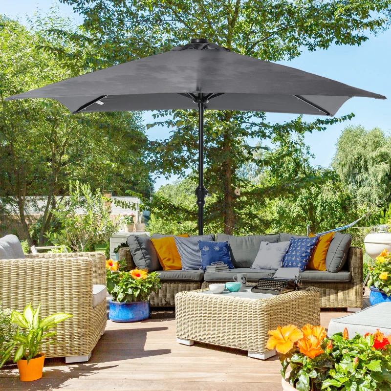 Outsunny 9'x7' LED Patio Umbrella - Solar Powered Outdoor Market Shade w/ Tilt Adjustment, Dark Grey