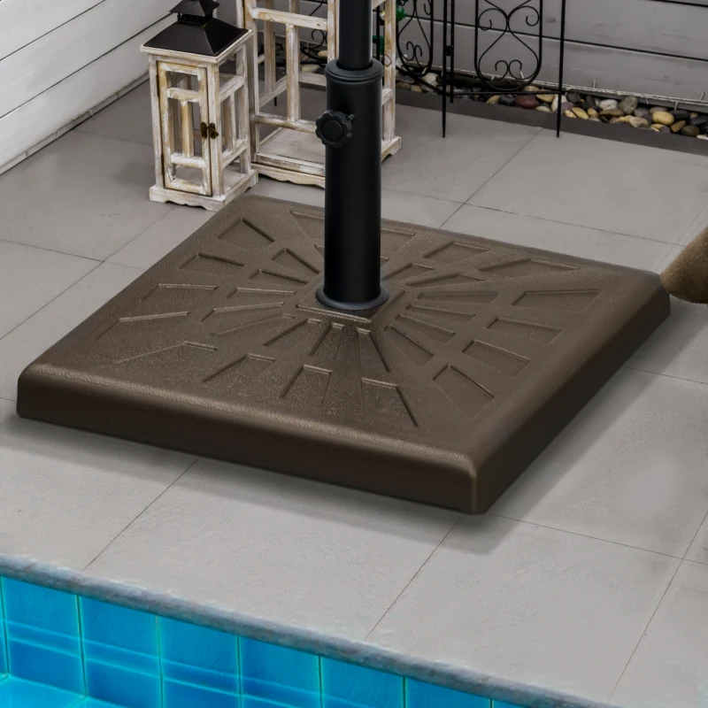 Outsunny Heavy-Duty Resin Patio Umbrella Base, 42lbs 20" Square Stand for 1.26", 1.5", 1.9" Diameter Poles, Brown