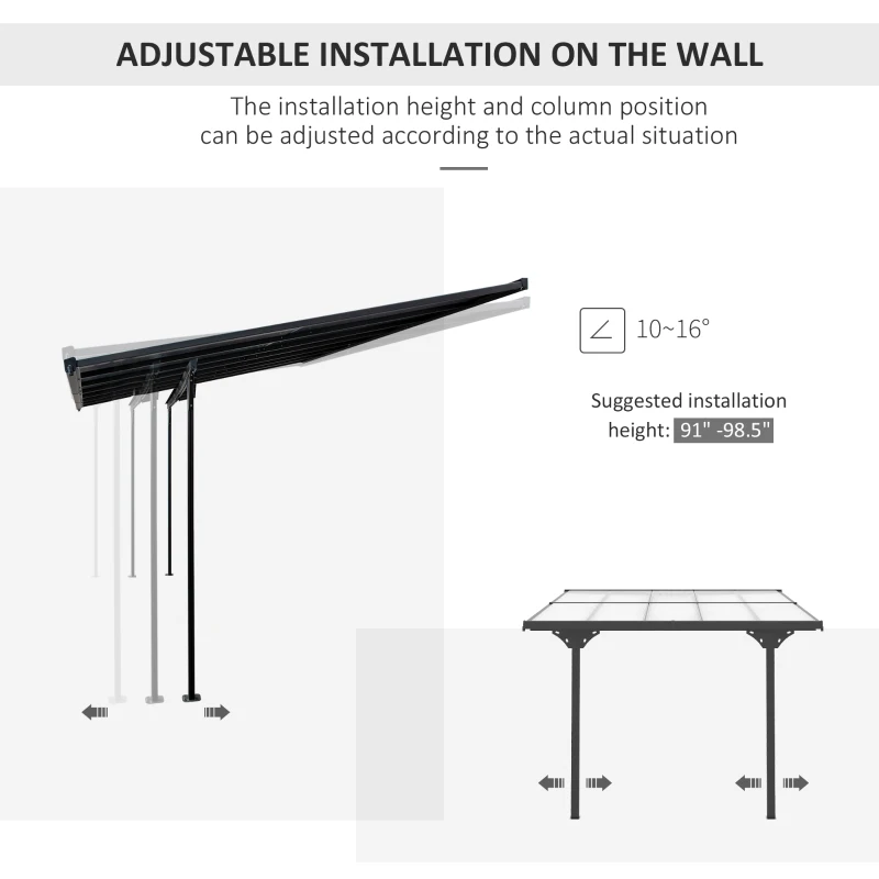 Outsunny 10' x 10' Outdoor Hardtop Pergola Gazebo with Adjustable Height, Aluminum Pergola with Polycarbonate Roof, UV Protection, Grey