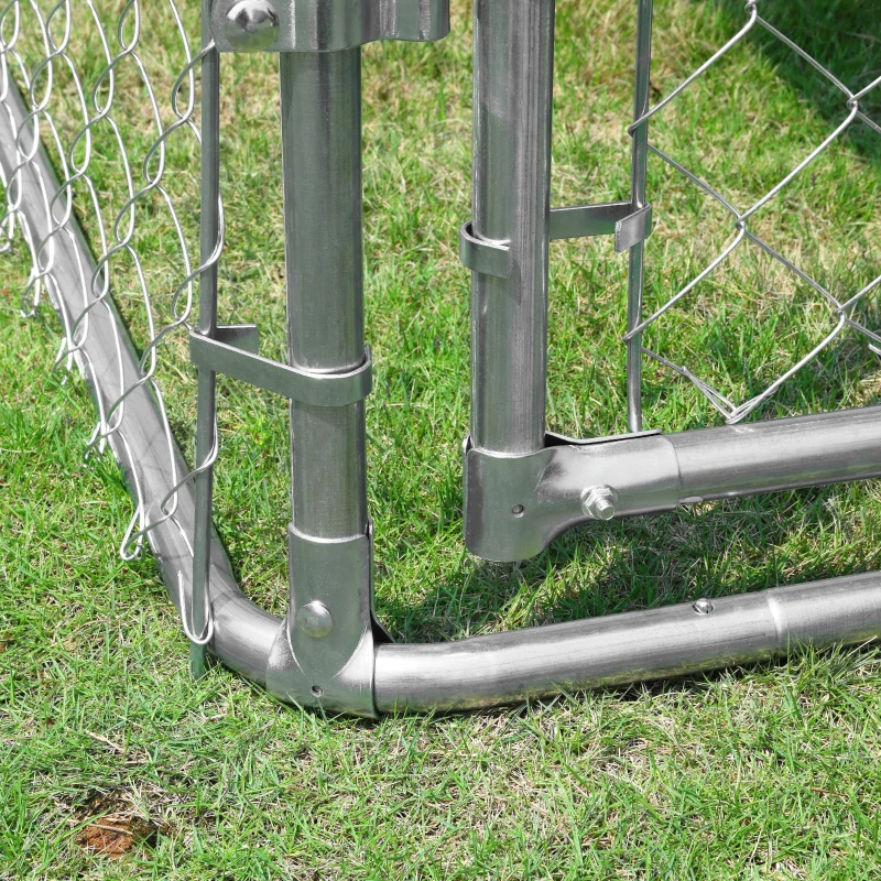 PawHut Outdoor Dog Kennel, Heavy Duty Dog Run Outdoor Fence with Waterproof Cover, Galvanized Chain Link, Secure Lock, 7.5' x 7.5' x 5.6'