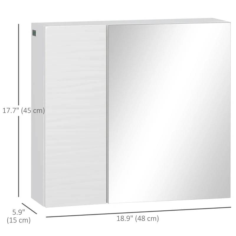 kleankin Wall Mounted Bathroom Medicine Cabinet Mirrored Cabinet with Hinged Door 2-Tier Storage and Adjustable Shelves White