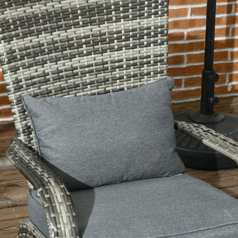 Outsunny Patio Wicker Adirondack Chair, Outdoor All-Weather Rattan Fire Pit Chair w/ Soft Cushions, Tall Curved Backrest and Comfortable Armrests for Deck or Garden, Mixed Gray/Gray