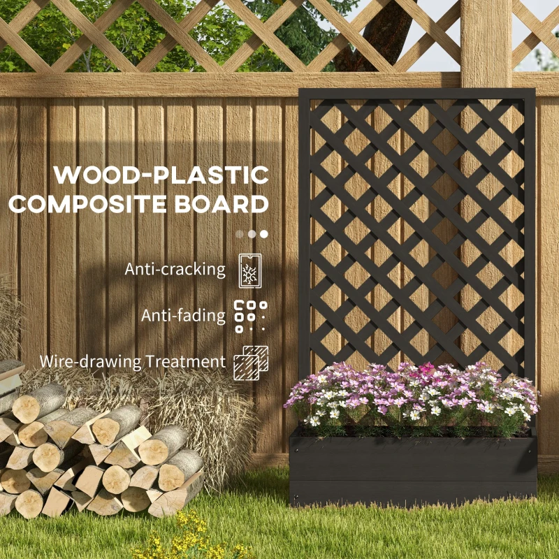 Outsunny Trellis Planter Box for Climbing Plants, Raised Garden Bed w/ Trellis Lattice for Outdoor Garden, Backyard, Black