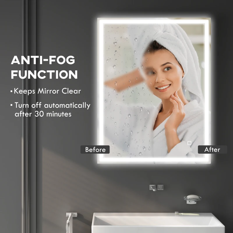 HOMCOM 36" x 28" Bathroom Mirror with LED Lights, Dimmable Makeup Mirror, Vanity Mirror with 3 Colors, Smart Touch, Anti-Fog