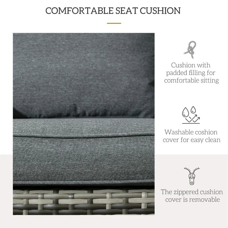 Outsunny Patio Wicker Adirondack Chair, Outdoor All-Weather Rattan Fire Pit Chair w/ Soft Cushions, Tall Curved Backrest and Comfortable Armrests for Deck or Garden, Mixed Gray/Gray