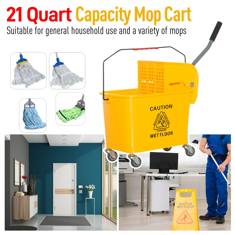 Compact 5 Gallon Mop Bucket with Wringer, Portable Rolling Cleaning Cart, Ideal for Home, Office, and Commercial Use
