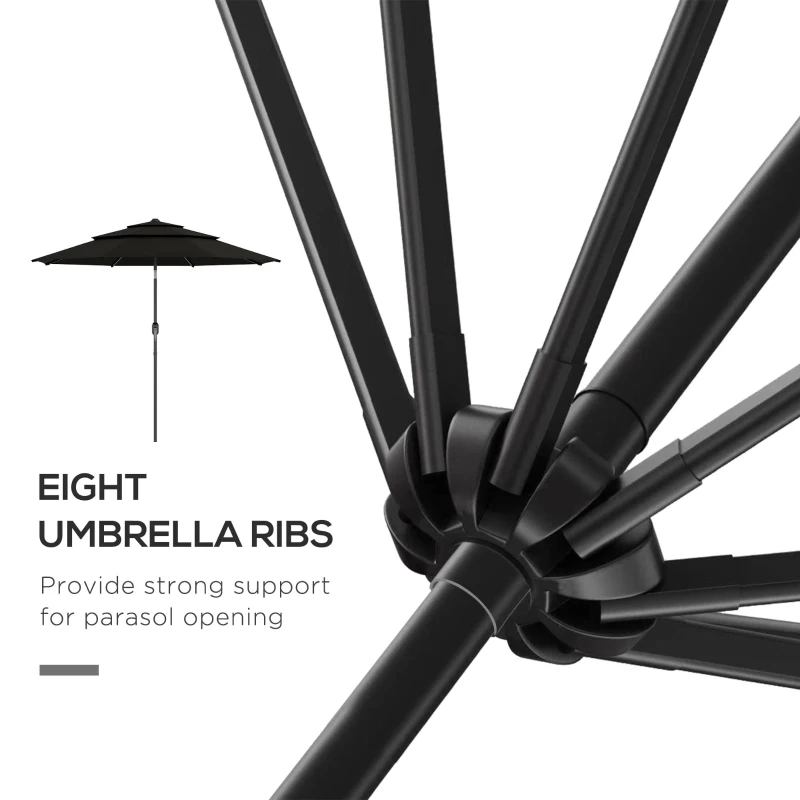 Outsunny 9FT 3 Tiers Patio Umbrella Parasol with Crank, Push Button Tilt for Deck, Backyard and Lawn, Black