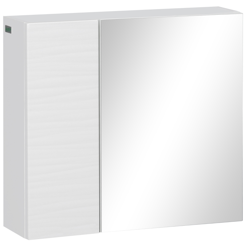 kleankin Wall Mounted Bathroom Medicine Cabinet Mirrored Cabinet with Hinged Door 2-Tier Storage and Adjustable Shelves White