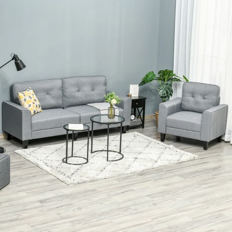 HOMCOM Button Tufted Armchair Modern Single Sofa Chair Upholstered Accent Chair with Rubber Wood Legs and Thick Padding Mid-Back for Living Room and Bedroom, Grey