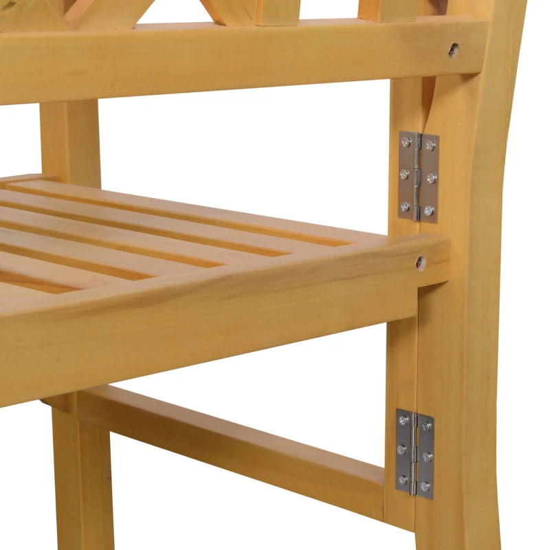 Outsunny 4FT Folding Outdoor Bench, 2-Seater Wooden Garden Bench with Slatted eat and Back, Patio Bench Outdoor Loveseat with Armrests for Backyard, Porch, Park, Natural