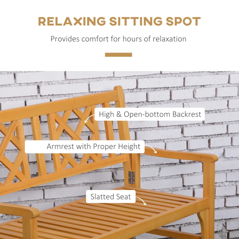 Outsunny 4FT Folding Outdoor Bench, 2-Seater Wooden Garden Bench with Slatted eat and Back, Patio Bench Outdoor Loveseat with Armrests for Backyard, Porch, Park, Natural