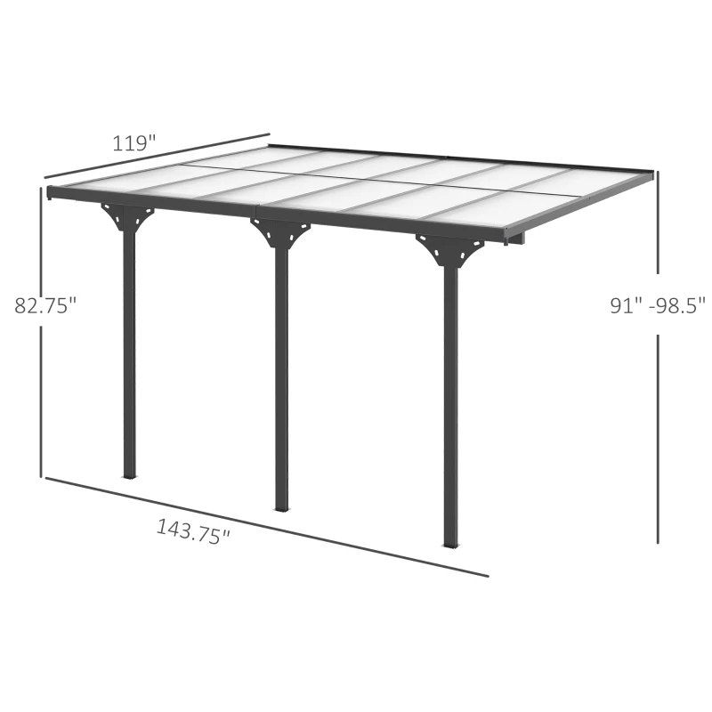 Outsunny 12' x 10' Outdoor Polycarbonate Pergola, Transparent UV Blocking Awning, Hardtop Deck Gazebo, Aluminum, Gray