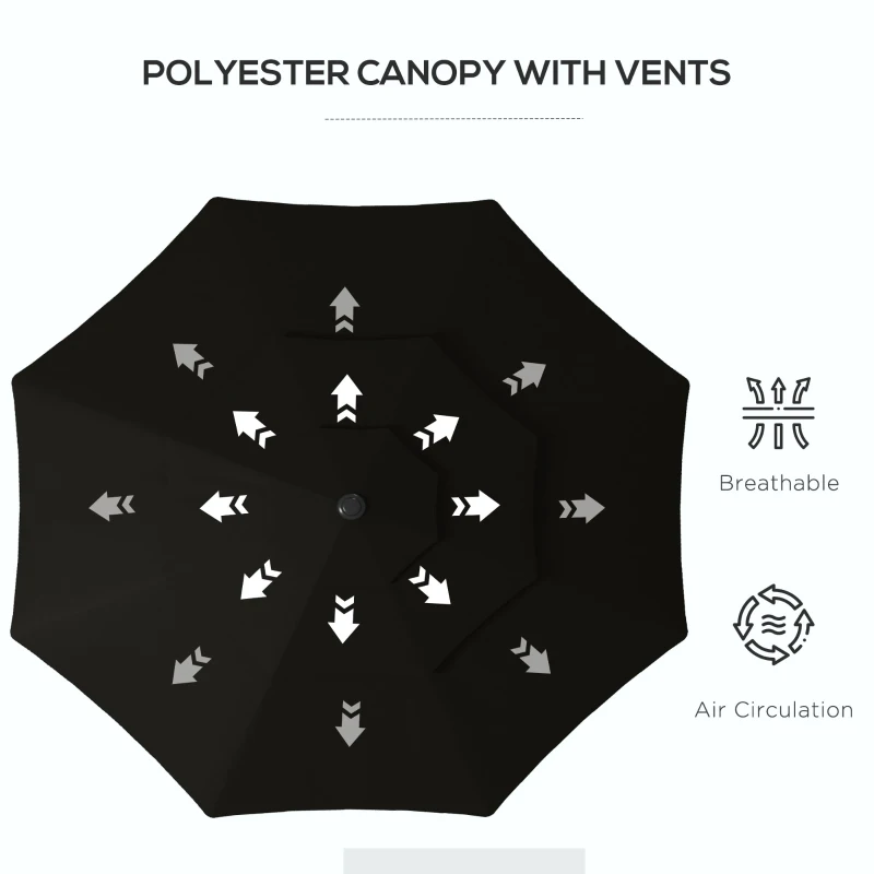 Outsunny 9FT 3 Tiers Patio Umbrella Parasol with Crank, Push Button Tilt for Deck, Backyard and Lawn, Black