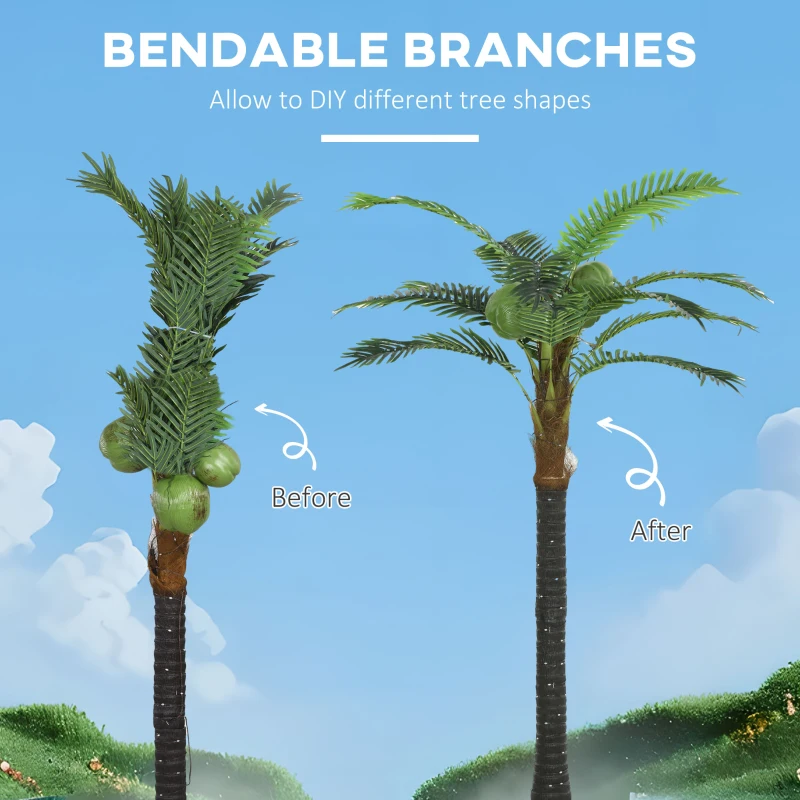 Outsunny 6' Artificial Light Up Palm Tree Lighted Tropical Fake Tree with Remote 240 Lights 3 Coconuts for Outdoor Indoor Green