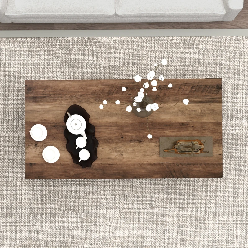 HOMCOM Industrial Coffee Table, Side End Desk with Storage, 1 Drawer & Open Shelf, Rustic Design for Living Room