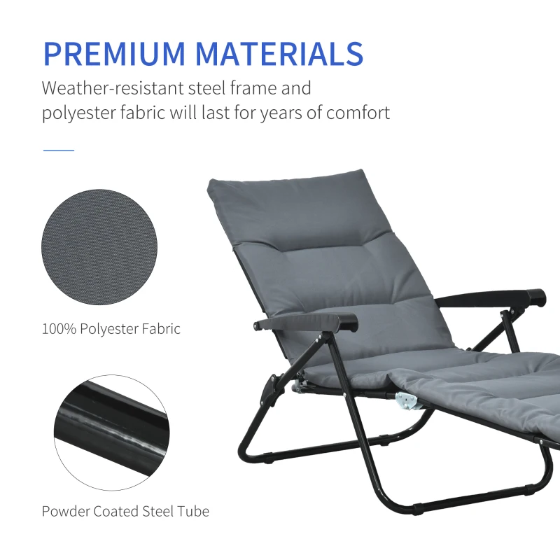 Outsunny Foldable Lounge Chair, Reclining Patio Sun Lounger with 6-Position Adjustable Back, Grey