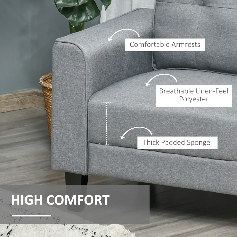 HOMCOM Button Tufted Armchair Modern Single Sofa Chair Upholstered Accent Chair with Rubber Wood Legs and Thick Padding Mid-Back for Living Room and Bedroom, Grey