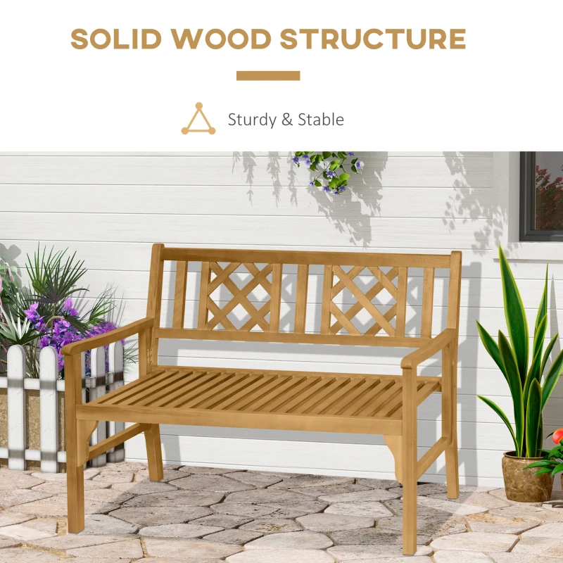 Outsunny 4FT Folding Outdoor Bench, 2-Seater Wooden Garden Bench with Slatted eat and Back, Patio Bench Outdoor Loveseat with Armrests for Backyard, Porch, Park, Natural