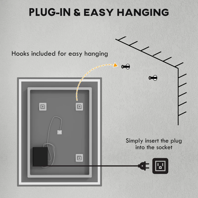 HOMCOM 36" x 28" Bathroom Mirror with LED Lights, Dimmable Makeup Mirror, Vanity Mirror with 3 Colors, Smart Touch, Anti-Fog