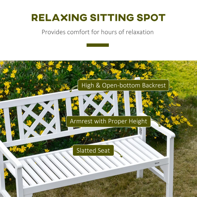 Outsunny 4FT Folding Outdoor Bench, 2-Seater Wooden Garden Bench with Slatted eat and Back, Patio Bench Outdoor Loveseat with Armrests for Backyard, Porch, Park, White