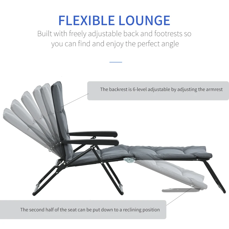 Outsunny Foldable Lounge Chair, Reclining Patio Sun Lounger with 6-Position Adjustable Back, Grey