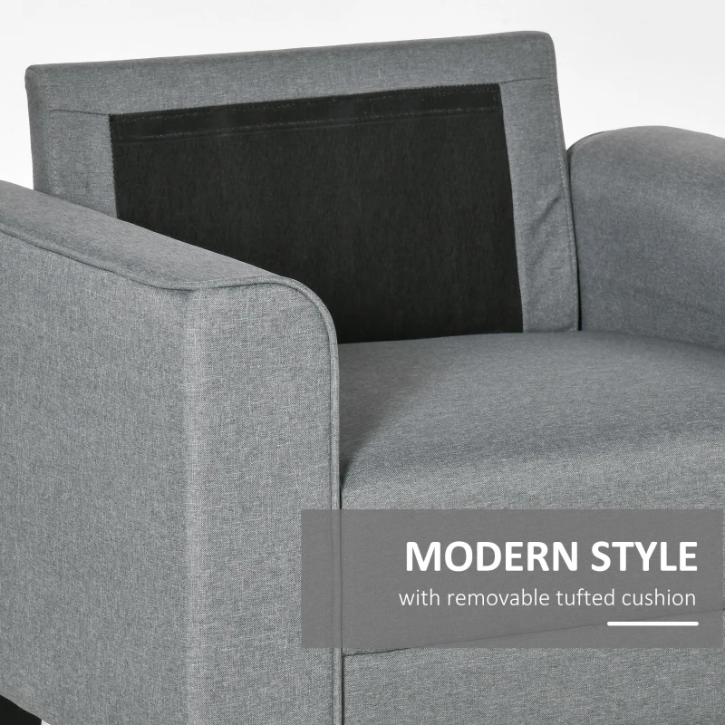 HOMCOM Button Tufted Armchair Modern Single Sofa Chair Upholstered Accent Chair with Rubber Wood Legs and Thick Padding Mid-Back for Living Room and Bedroom, Grey