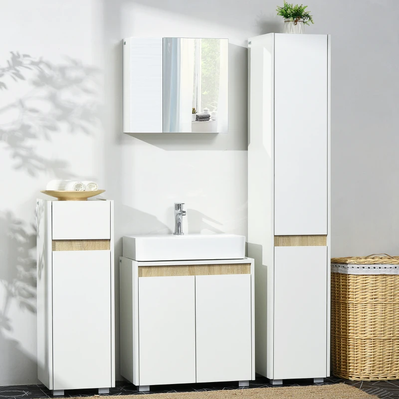 kleankin Wall Mounted Bathroom Medicine Cabinet Mirrored Cabinet with Hinged Door 2-Tier Storage and Adjustable Shelves White