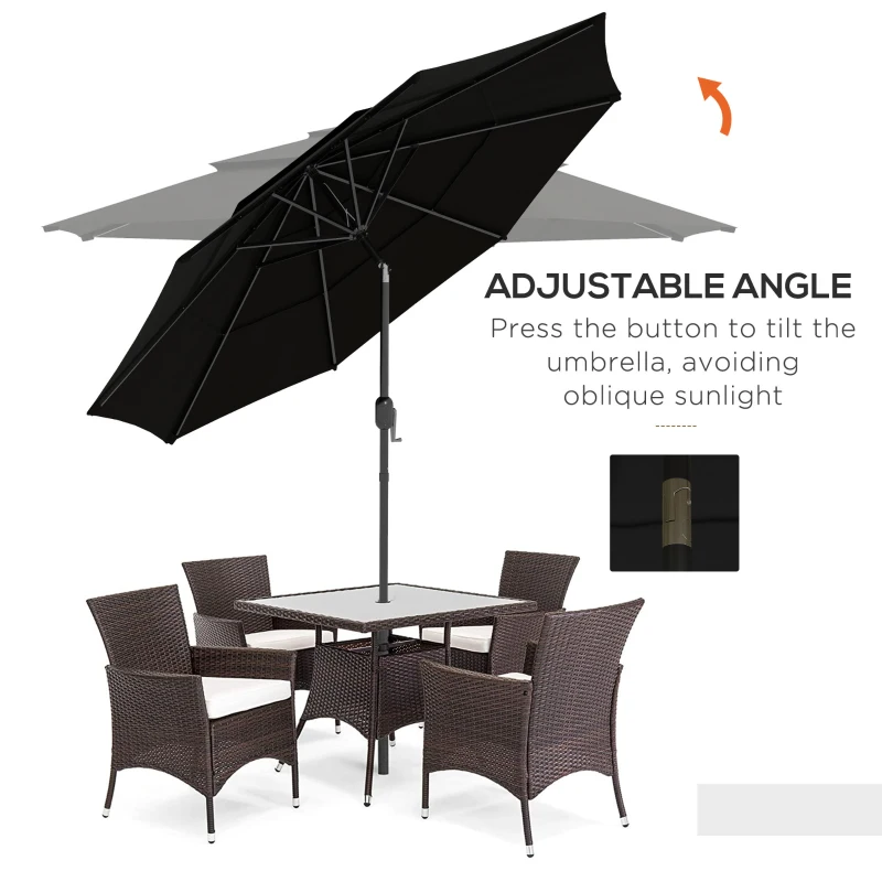 Outsunny 9FT 3 Tiers Patio Umbrella Parasol with Crank, Push Button Tilt for Deck, Backyard and Lawn, Black