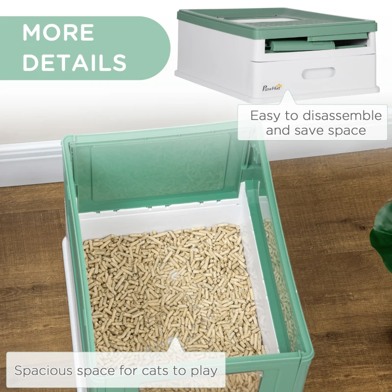 PawHut Fully Enclosed Cat Litter Box with Front Entry and Top Exit, Plastic, Green & White