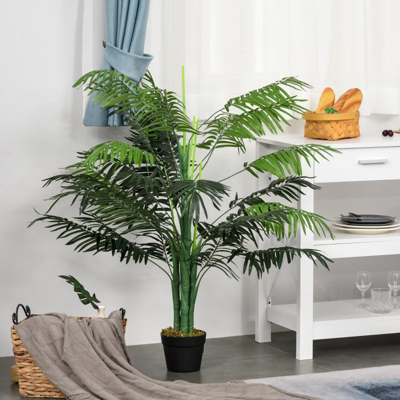 Outsunny 4FT Artificial Palm Tree, Fake Tropical Tree with Lifelike Leaves, Faux Plant in Pot for Indoor Decoration, Green