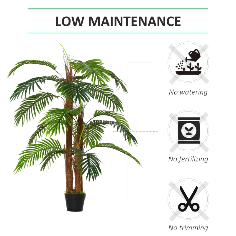 Outsunny Artificial Tree Areca Palm Tree Fake Plants in Pot with 21 Leaves for Indoor Decor, 8"x8"x60", Green