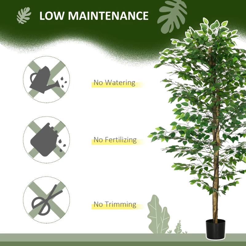 HOMCOM Set of 2 6ft Artificial Trees Ficus, Indoor Fake Plants with Pot, for Home Decor