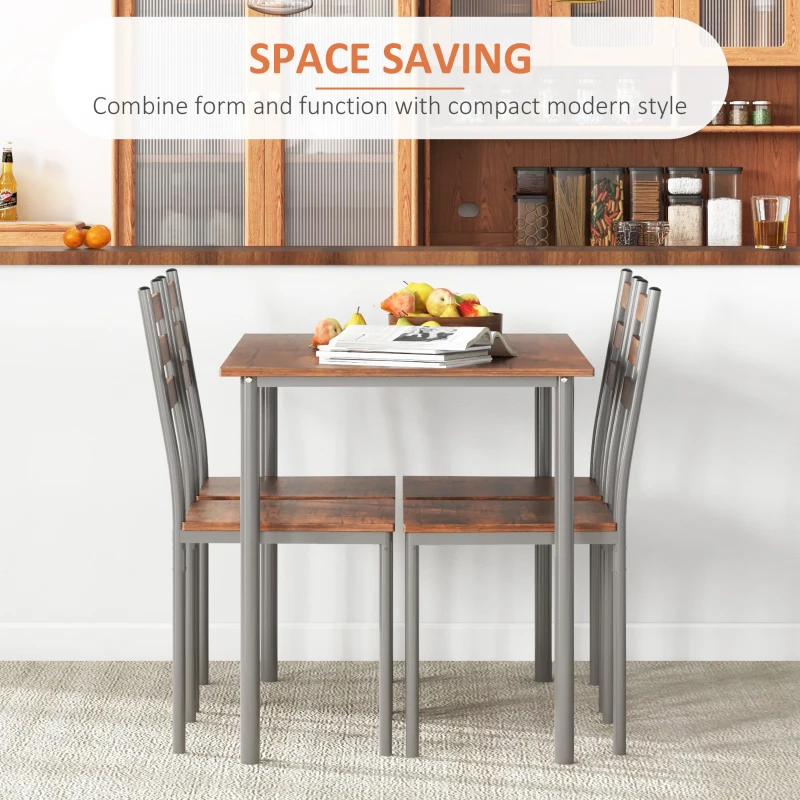 HOMCOM Modern Dining Table Set for 4, 5-Piece Kitchen Table Set, Rectangular Dining Table and 4 Chairs for Small Space, Dinette, Breakfast Nook, Brown