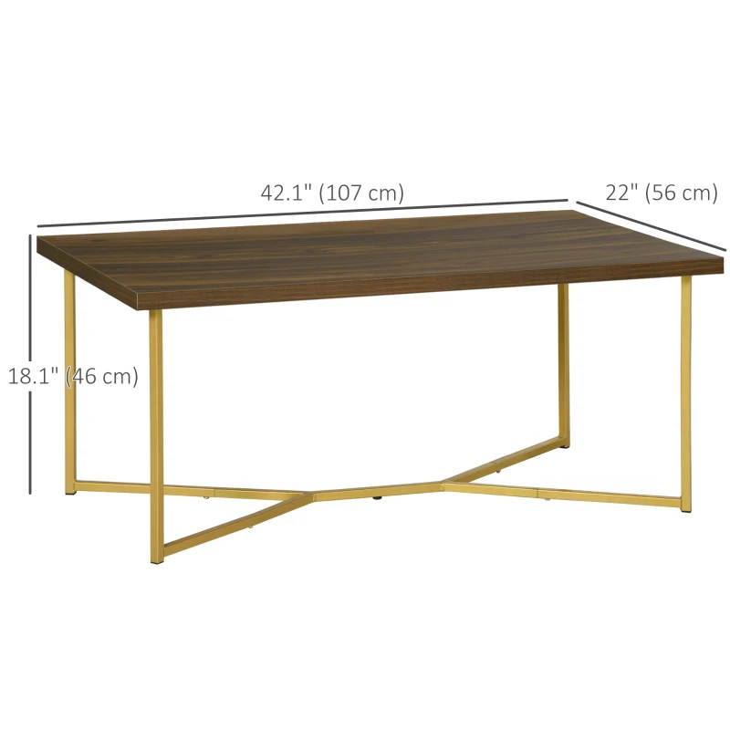 HOMCOM Modern Coffee Table, Rectangle Cocktail Table with Steel Base, for Living Room, Walnut and Gold