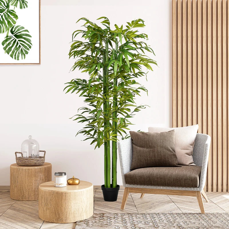 HOMCOM 6 FT Artificial Tree Bamboo Tree Fake Plants in Pot for Home Office Living Room Decor, Green