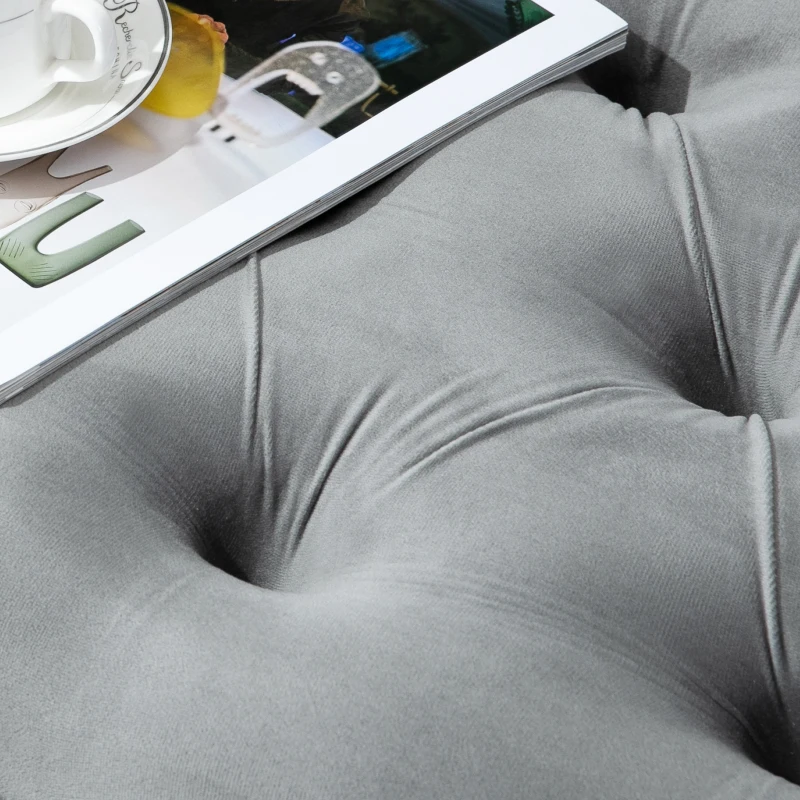 HOMCOM Vintage Semi-Circle End of Bed Bench, Upholstered Bedroom Entryway Bench with Tufted Velvet-Touch Fabric with Rubberwood Legs, Gray