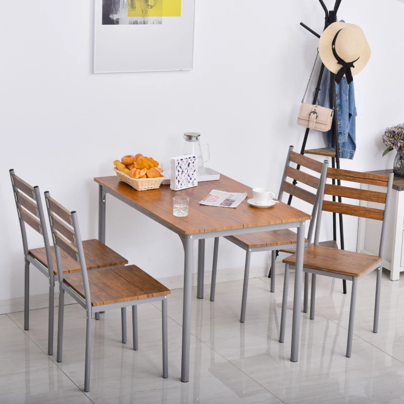 HOMCOM Modern Dining Table Set for 4, 5-Piece Kitchen Table Set, Rectangular Dining Table and 4 Chairs for Small Space, Dinette, Breakfast Nook, Brown