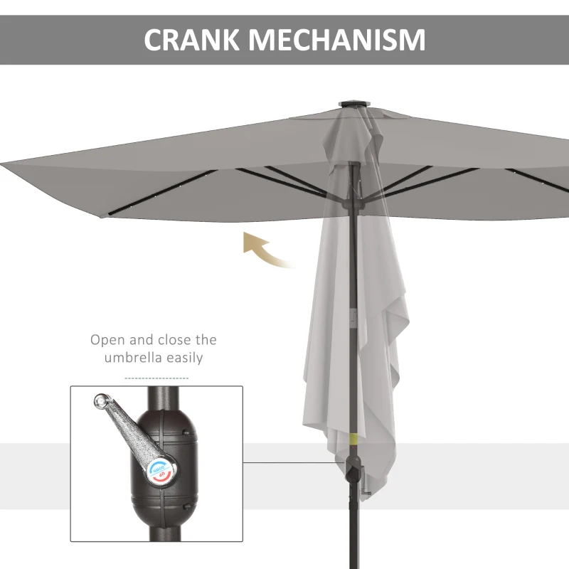 Outsunny 6.5x10ft Patio Umbrella Tilt Aluminum Outdoor Market Parasol with Solar Powered LEDs, Crank - Light Grey
