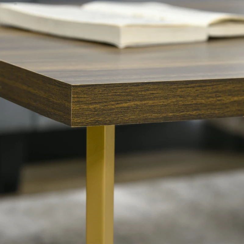 HOMCOM Modern Coffee Table, Rectangle Cocktail Table with Steel Base, for Living Room, Walnut and Gold