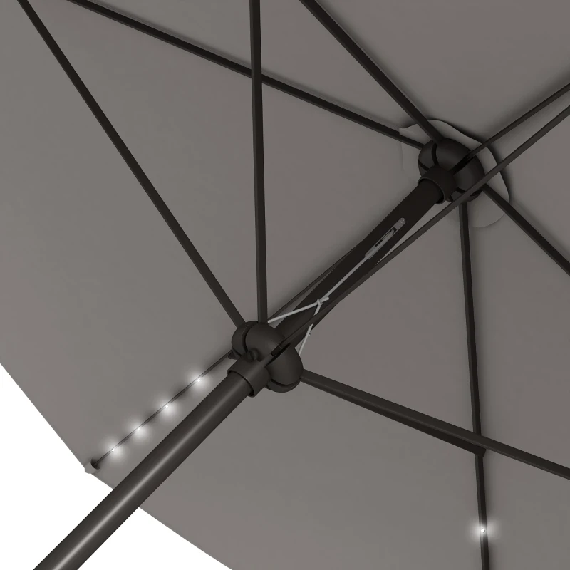 Outsunny 6.5x10ft Patio Umbrella Tilt Aluminum Outdoor Market Parasol with Solar Powered LEDs, Crank - Light Grey