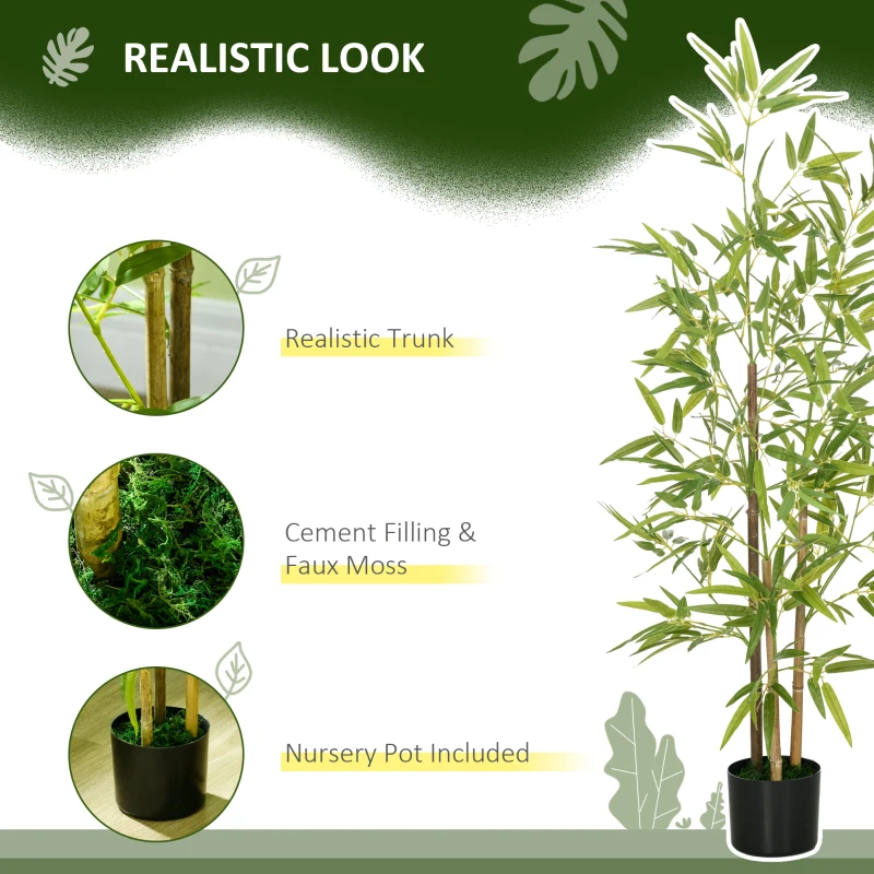 HOMCOM Set of 2 4ft Artificial Tree, Indoor Fake Bamboo with Pot, for Home Office Living Room Decor