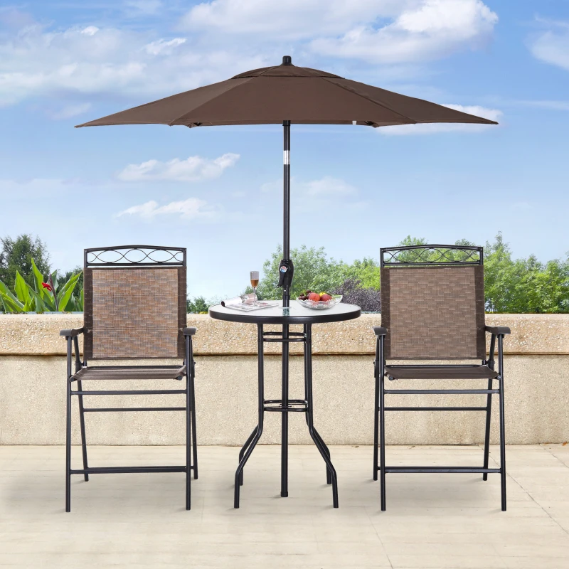 Outsunny 4-Piece Patio Dining Set with Folding Chairs, Table & Umbrella, Outdoor Furniture, Brown