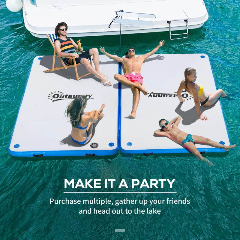 Outsunny 8 x 6ft Water Inflatable Floating Dock, Inflatable Platform Island, Large Floating Mat Raft with Air Pump & Backpack, for Pool, Beach, Ocean, White